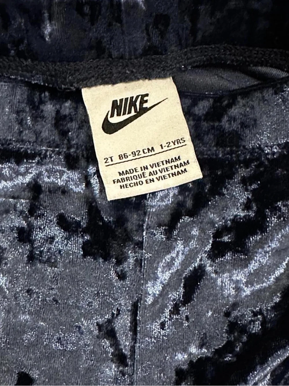 Nike Girls' Crushed Velvet Navy Leggings with Pink Swoosh